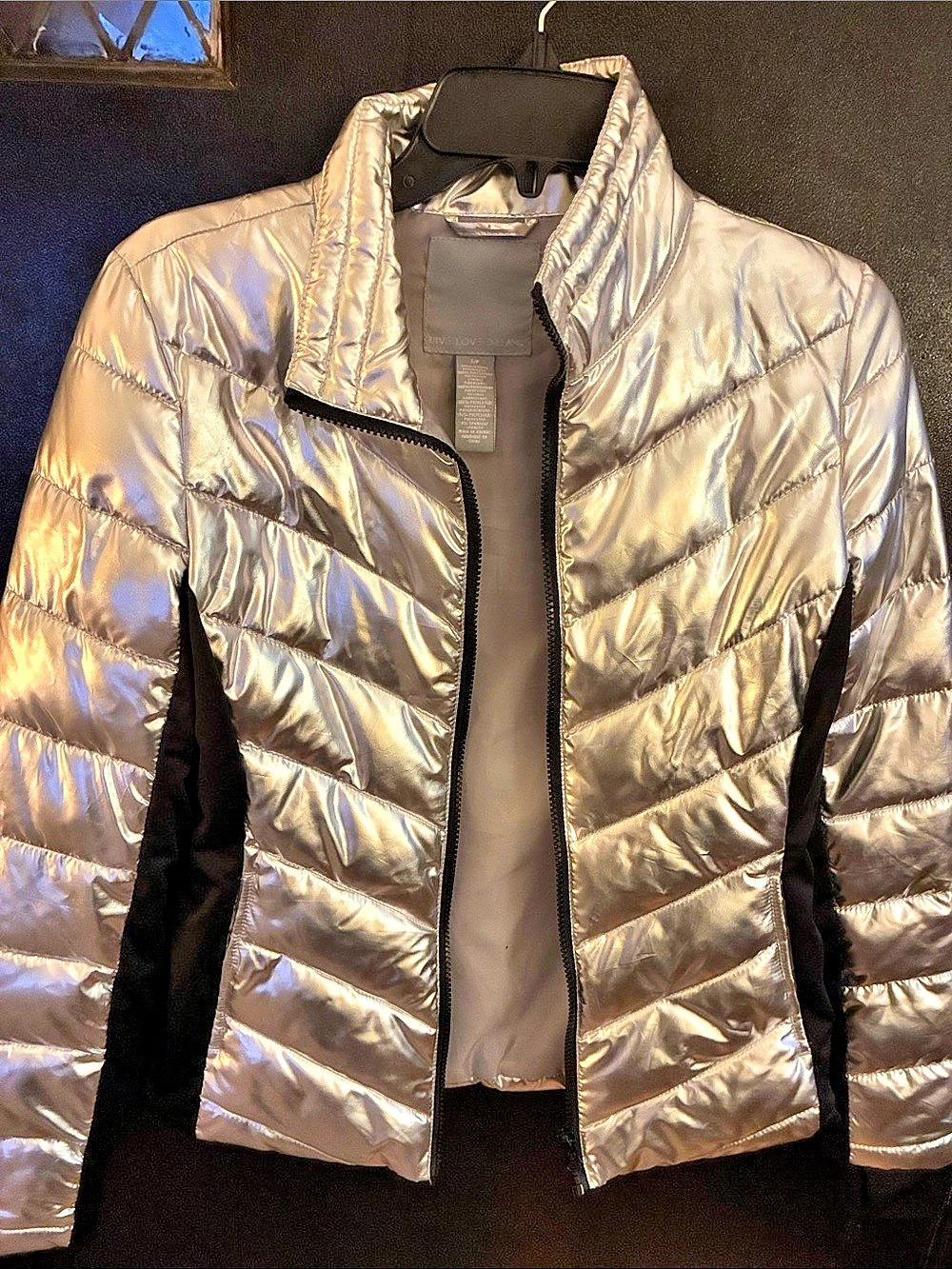 Live Love Dream Quilted Puffer Metallic Silver / Black Jacket